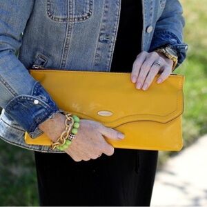 Tahari Yellow Envelope Clutch and Dust Bag